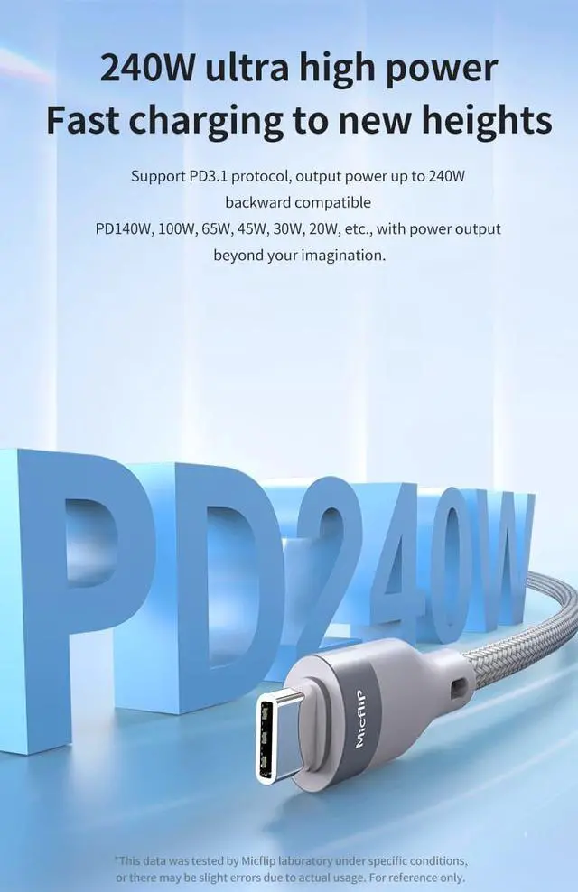 Alt view image 7 of 7 - USB-C to USB-C 240W 6ft Magnetic Braided Charging Cable