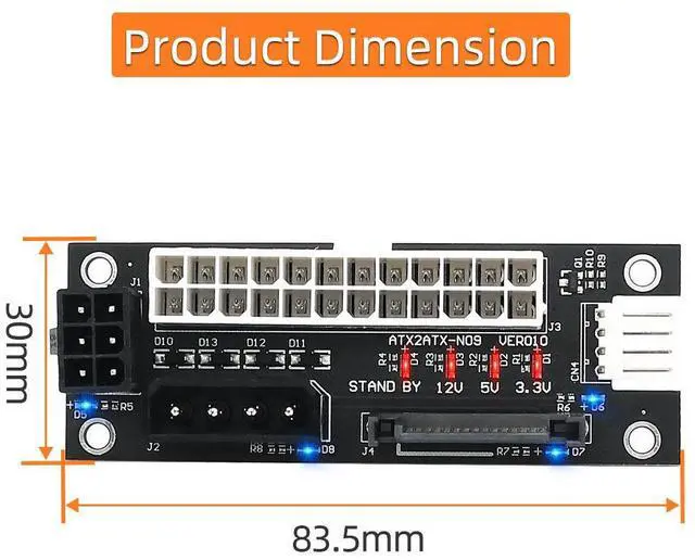 Alt view image 3 of 6 - Dual PSU Power Adapter Board, ATX 24Pin to Molex 4Pin/SATA/6Pin Sync Extender Cable, Add2psu Dual Power Supply Synchronization Cable for GPU Graphics Card