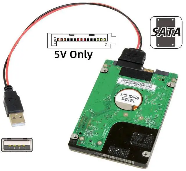 Alt view image 5 of 7 - SATA 15Pin to USB 2.0 Power Cable, 5V 2A Power Supply Cord for 2.5 Inch SATA HDD & SSD