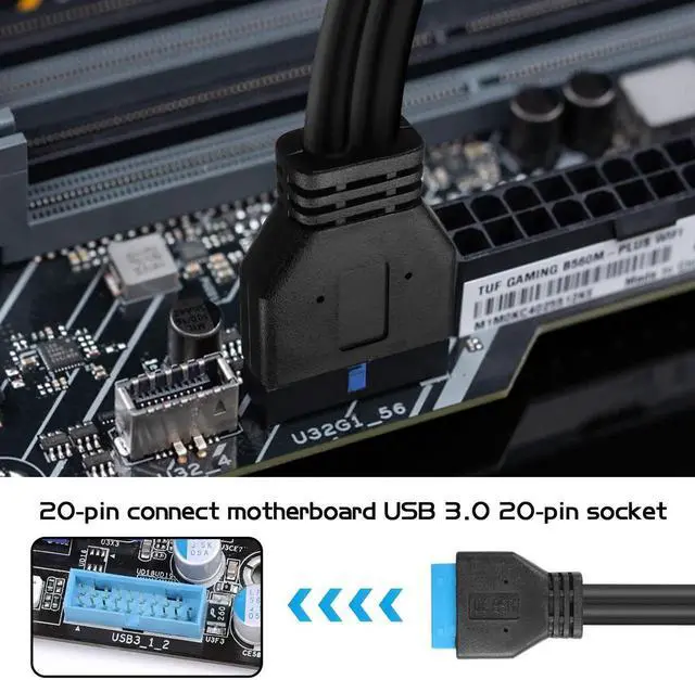 Alt view image 4 of 6 - Dual USB 3.0 A Female to Mainboard 19/20Pin Header Y Splitter Cable, 5Gbps High Speed Internal USB Expansion Adapter