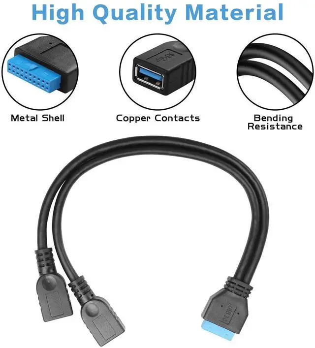 Alt view image 2 of 6 - Dual USB 3.0 A Female to Mainboard 19/20Pin Header Y Splitter Cable, 5Gbps High Speed Internal USB Expansion Adapter