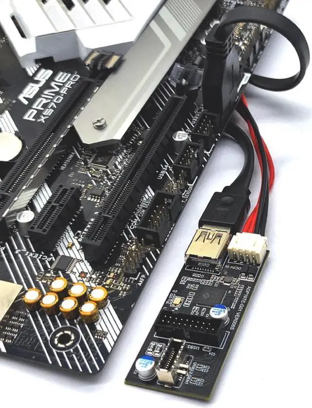 Alt view image 3 of 7 - Internal USB3.0 19/20Pin Header to USB3.2 TypeE AKey + USB3.0 20Pin Splitter Cable 1.3FT, Motherboard 19Pin Male to Dual-Port Internal Expansion Hub