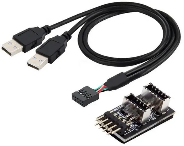 Main image of Motherboard USB2.0 9/10Pin Header Splitter Cable, 1-to-2 Converter to USB2.0 + USB3.1 TypeE Front Panel Socket Internal Extension Cord