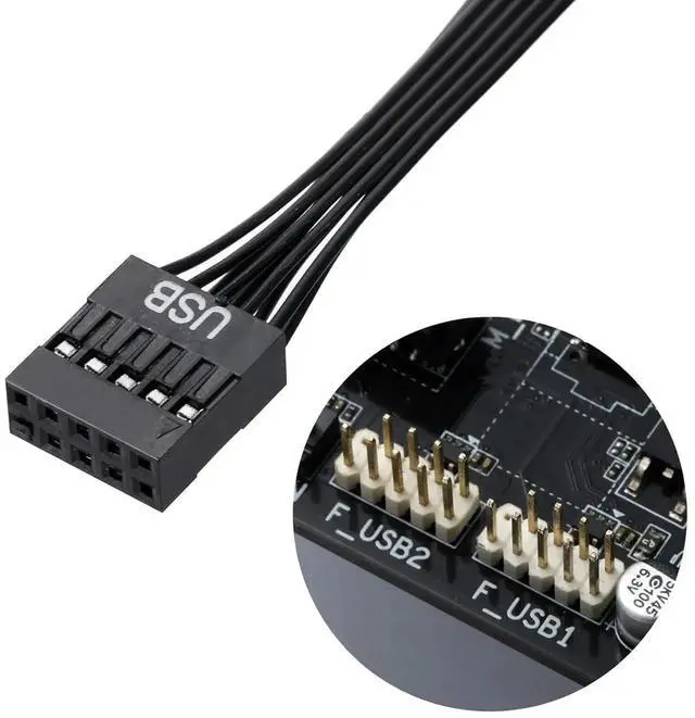 Alt view image 6 of 7 - USB2.0 9Pin Motherboard Header Splitter Cable 17.6CM, 1-in-2 Internal USB Port Expansion Adapter Compatible with NZXT & Most Desktop Mainboards