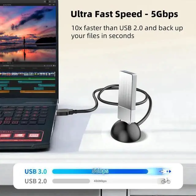 Alt view image 4 of 7 - 3.3FT/1M USB 3.0 Male to Female Extension Cable with Fixed Pedestal Stand, 5Gbps Desktop USB Extender for Flash Drives, Keyboard, Mouse & Laptop Peripherals