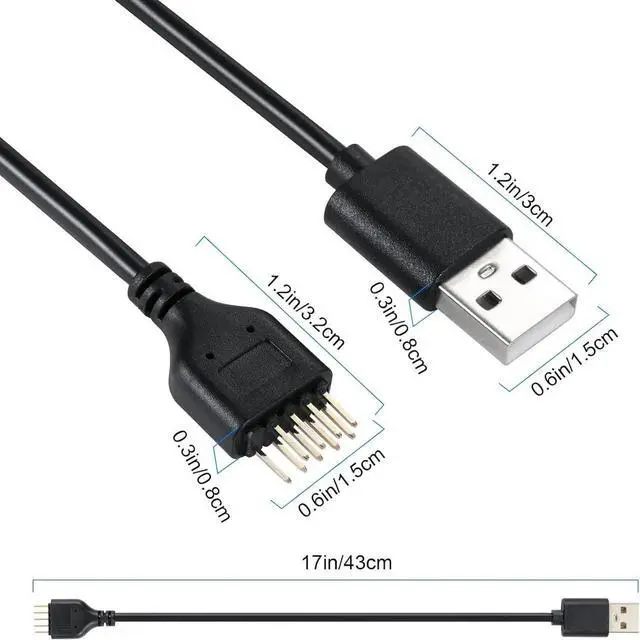 Alt view image 2 of 7 - Motherboard USB 2.0 9Pin Header to Standard USB-A Female Extension Cable, Internal Mainboard 9PIN to External Type-A Port Adapter Cord