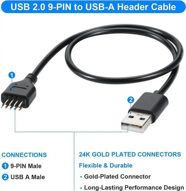 Alt view image 3 of 7 - Motherboard USB 2.0 9Pin Header to Standard USB-A Female Extension Cable, Internal Mainboard 9PIN to External Type-A Port Adapter Cord