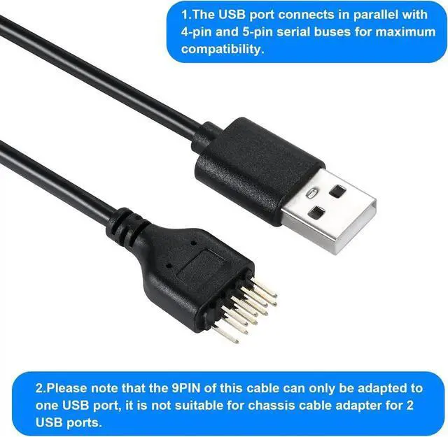 Alt view image 7 of 7 - Motherboard USB 2.0 9Pin Header to Standard USB-A Female Extension Cable, Internal Mainboard 9PIN to External Type-A Port Adapter Cord