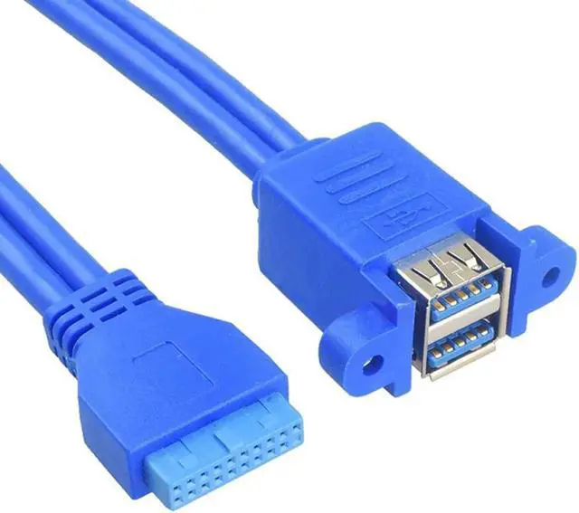 Alt view image 3 of 6 - Motherboard 19/20Pin USB3.0 Header Female to Dual USB3.0 Type-A Female Splitter Cable with Screw Mount Holes