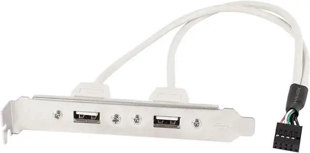 Main image of 1FT/30CM 2-Port USB 2.0 PCI Bracket Cable | Motherboard 9Pin Header to Dual USB-A Female Splitter with Full-Height PCI Slot Backplate