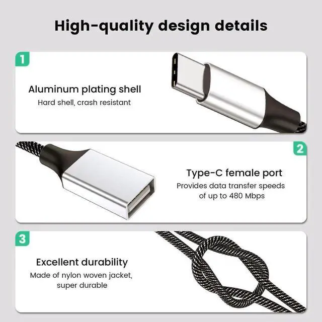 Alt view image 2 of 7 - 0.8FT USB-C Male to Dual USB-A 2.0 Female OTG Splitter Adapter, 2-Port Type-C Hub for Phones, Laptops & Game Consoles
