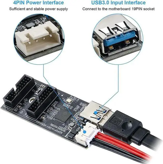 Alt view image 6 of 7 - 1.3FT Internal USB3.2 Gen1 Hub Splitter Cable | Motherboard 19/20Pin Female to Dual 19Pin Male Header Adapter