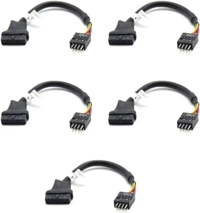Main image of 5-Pack USB3.0 20Pin Motherboard Header to USB2.0 9Pin Adapter Cable, Male-Female Cross-Gen Internal Mainboard Converter Cord