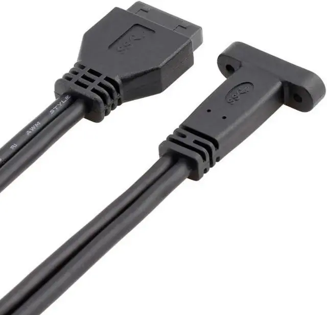 Alt view image 2 of 4 - 1.64FT Black Motherboard 20Pin USB3.0 Header to USB3.1 Type-C Female Extension Cable with Full PCI Slot Bracket, 5Gbps Speed