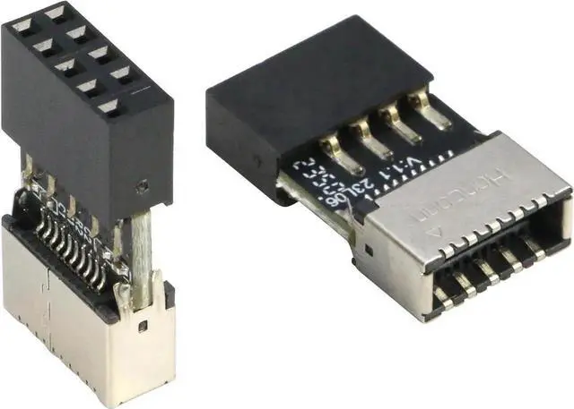 Main image of 2-Pack Internal 9Pin USB2.0 to USB3.2 Gen1 Type-E A-Key Header Adapter, USB2.0 9Pin Female to Type-E Female Converter for PC Front Panel USB-C Expansion