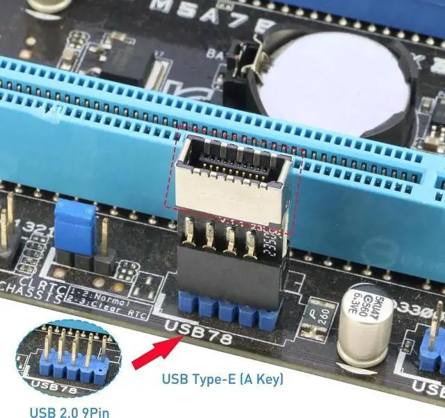 Alt view image 6 of 7 - 2-Pack Internal 9Pin USB2.0 to USB3.2 Gen1 Type-E A-Key Header Adapter, USB2.0 9Pin Female to Type-E Female Converter for PC Front Panel USB-C Expansion