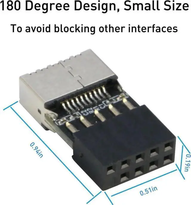 Alt view image 3 of 7 - 2-Pack Internal 9Pin USB2.0 to USB3.2 Gen1 Type-E A-Key Header Adapter, USB2.0 9Pin Female to Type-E Female Converter for PC Front Panel USB-C Expansion