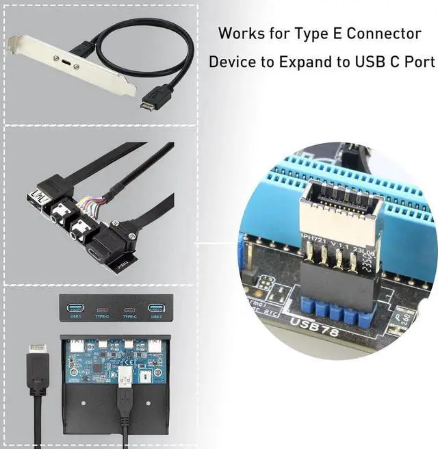 Alt view image 7 of 7 - 2-Pack Internal 9Pin USB2.0 to USB3.2 Gen1 Type-E A-Key Header Adapter, USB2.0 9Pin Female to Type-E Female Converter for PC Front Panel USB-C Expansion