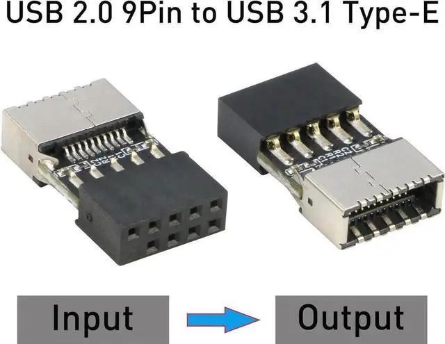 Alt view image 2 of 7 - 2-Pack Internal 9Pin USB2.0 to USB3.2 Gen1 Type-E A-Key Header Adapter, USB2.0 9Pin Female to Type-E Female Converter for PC Front Panel USB-C Expansion