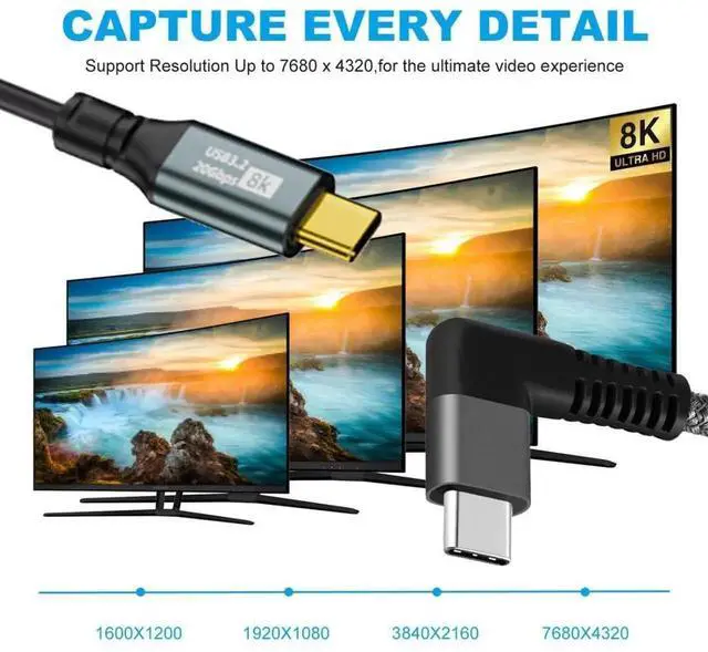 Alt view image 5 of 7 - 6FT Coiled USBC to USBC Cable, 90° Right Angle USB3.2 Gen2x1 Cord | 20Gbps, 100W PD Fast Charge, 8K@60Hz Video Output