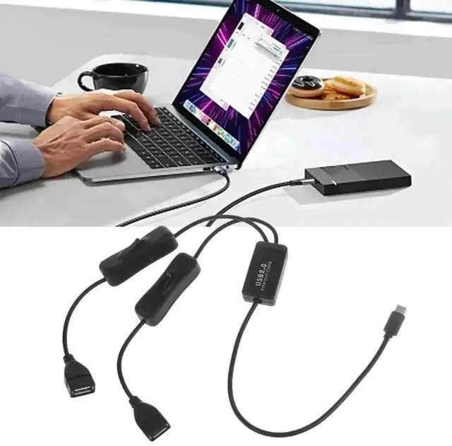 Alt view image 2 of 3 - 2-in-1 USB3.1 Type-C Male to Dual USB2.0 Female OTG Hub Converter Cable