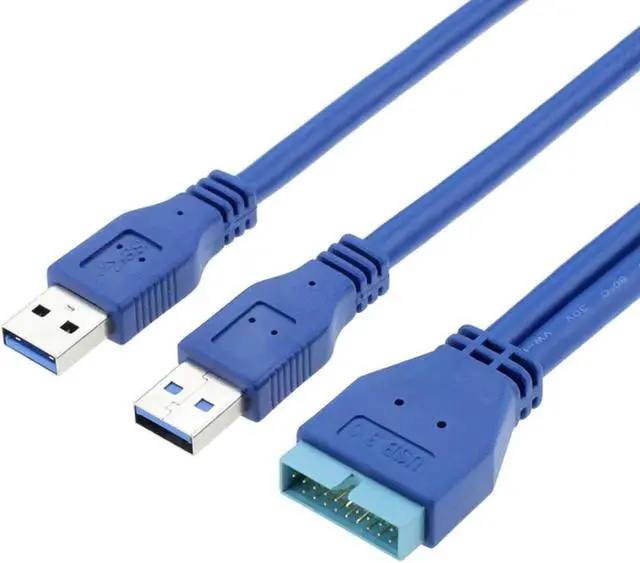 Alt view image 3 of 3 - 10 Inch 20Pin Motherboard Header to Dual USB3.0 Type-A Male Splitter Adapter Cable
