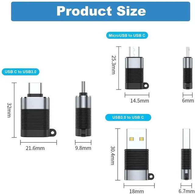 Alt view image 5 of 6 - 6 Pack Multi-Spec USB Converter Adapters | Micro USB/USB3.0 USB-C Bidirectional Plug Connectors