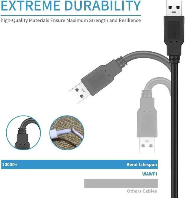 Alt view image 2 of 3 - 10FT USB 3.0 Type-A Male to Male Cable for Hard Drive Enclosure, Printer & Modem Connection