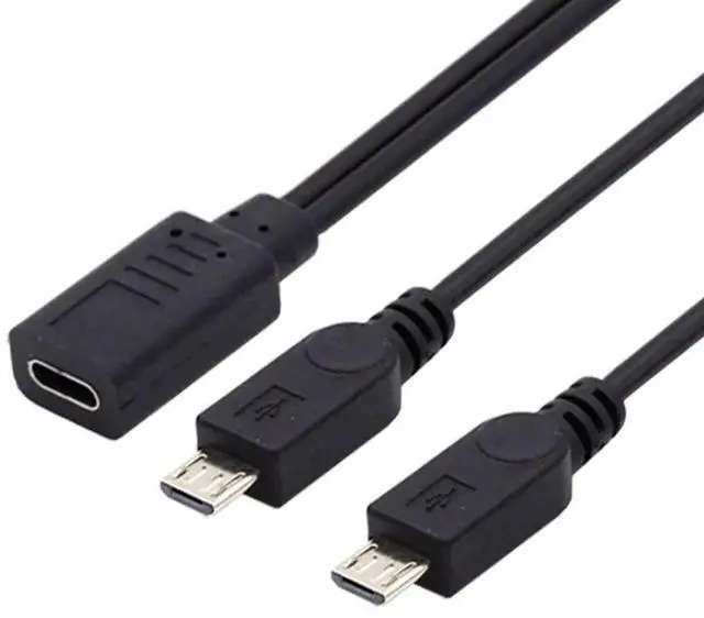 Alt view image 4 of 7 - 0.3M/0.98FT 1-to-2 USB-C to Dual Micro USB Charging Splitter Cable