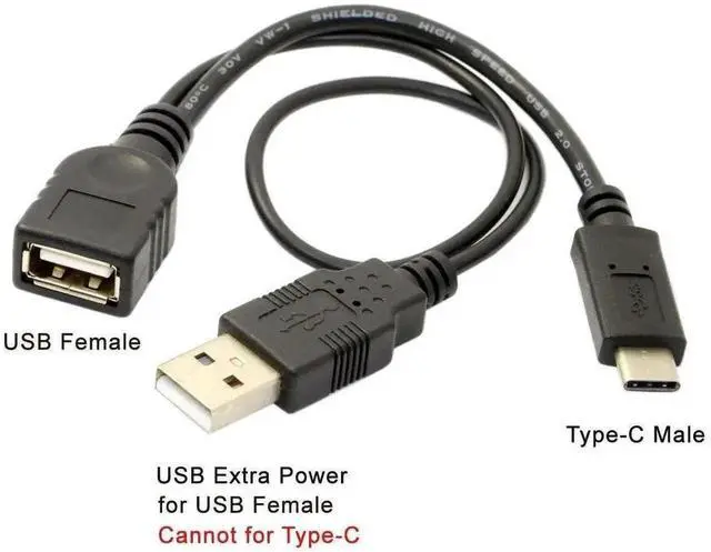 Alt view image 4 of 7 - USBC to USBA USB2.0 OTG Adapter Cable with Supplementary Power Supply