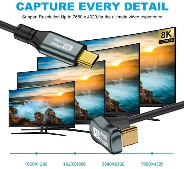 Alt view image 7 of 7 - 6FT 180° Straight-Angled Coiled USB-C to USB-C Cable | USB3.2 Gen2×1 20Gbps, 100W PD Fast Charge & 8K@60Hz Video Cord