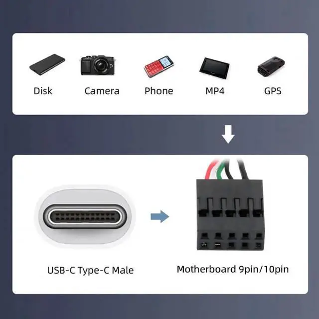 Alt view image 5 of 7 - 50cm USB 2.0 Internal Header Cable | 9Pin/10Pin Motherboard Header to TypeC Female for Sensor Panel, Mini Monitor & Camera