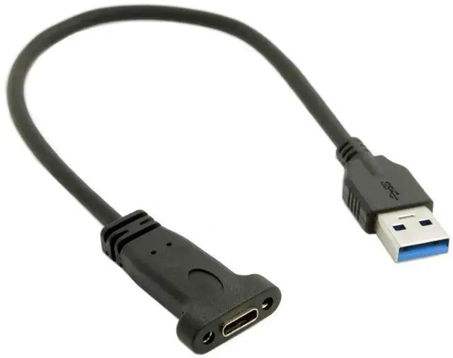 Alt view image 6 of 6 - 20cm USB3.0 Type-A Male to USBC Female Panel Mount Extension Cable with Screw Fixing Holes