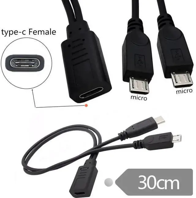 Alt view image 5 of 7 - 0.3M USB-C 1 to 2 Micro USB Splitter Charging Cable, Dual Micro USB Port Multi Charging Cord for Two Devices Simultaneously