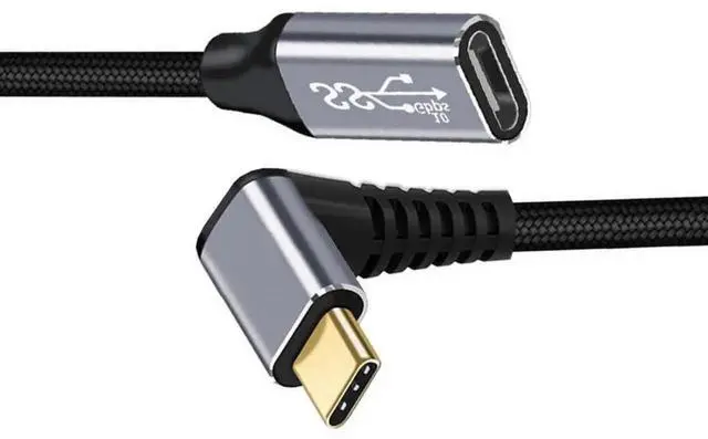 Main image of 2.0M Up 90° Angled USB-C Male to Female Extension Cable | USB3.1 Gen2 10Gbps & 100W PD Fast Charge with Protective Sleeve