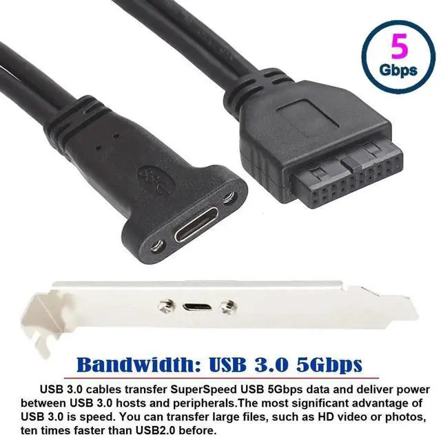 Alt view image 5 of 7 - Single Port Internal Chassis Cable | Motherboard USB3.0 19/20Pin Header to USBC Female