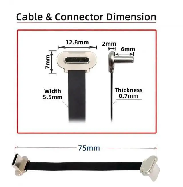 Alt view image 4 of 7 - 7cm Ultra Slim Flat Angled USB-C to USB-C Cable | USB2.0 & 65W PD Fast Charging Cord for Laptop, Tablet & Smartphone