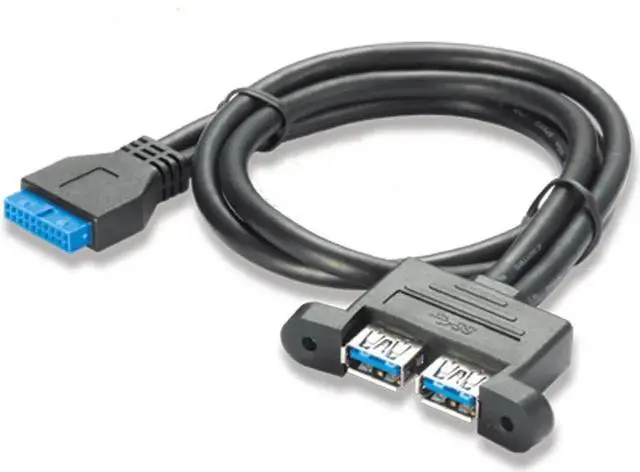Alt view image 2 of 2 - 1.5FT Motherboard 19/20Pin USB3.0 Header Female to Dual USB3.0 Type-A Female Splitter Cable with PCIe Slot Bracket