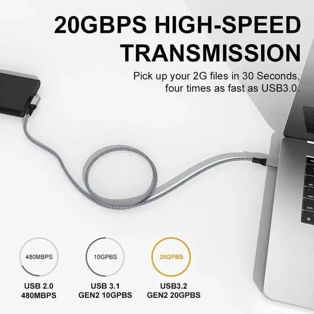 Alt view image 4 of 7 - 10FT Right-Angle 90° USB-C to USB-C Cable | USB3.2 Gen2 20Gbps, 240W PD, 4K@60Hz Video Output Compatible with MacBook, iPad Pro & Monitor
