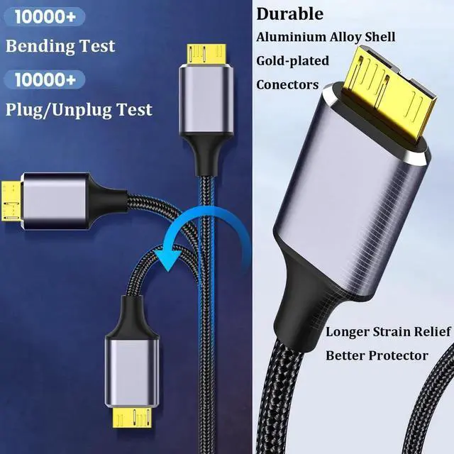 Alt view image 5 of 7 - 2 Pack 6.6FT Nylon Braided Cable Set: USB3.0 A Male to Micro B + USB-C to Micro B | High Speed Cord for External Hard Drives & Digital Cameras