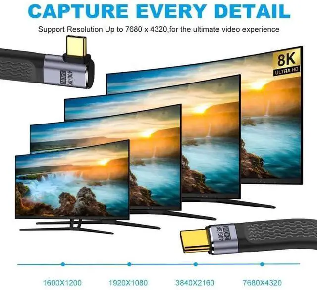 Alt view image 7 of 7 - 13cm Left & Right Angled Flat FPC USB4 Type-C Male to Male Cable | 40Gbps, 240W PD, 8K Video for Laptops & Smartphones
