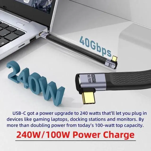 Alt view image 5 of 7 - 13cm Left & Right Angled Flat FPC USB4 Type-C Male to Male Cable | 40Gbps, 240W PD, 8K Video for Laptops & Smartphones
