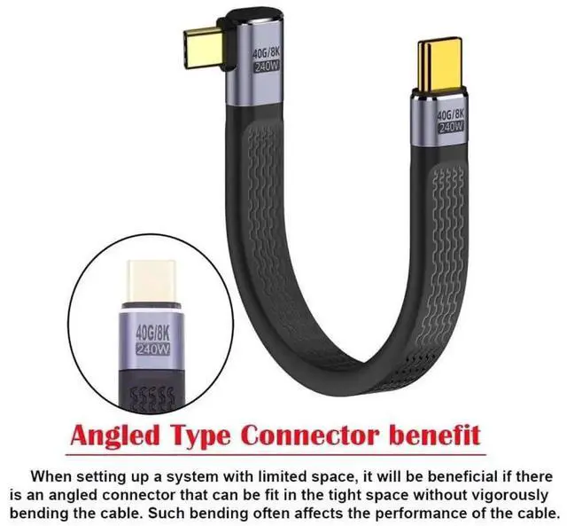 Alt view image 2 of 7 - 13cm Left & Right Angled Flat FPC USB4 Type-C Male to Male Cable | 40Gbps, 240W PD, 8K Video for Laptops & Smartphones