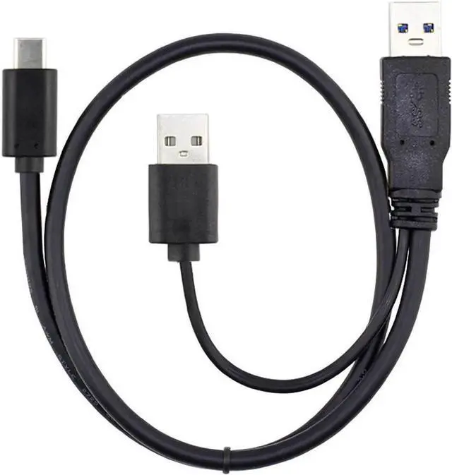 Main image of 60cm Black Dual-Power Y-Split USB3.0+USB2.0 to USBC Cable for Laptops & External Hard Drives