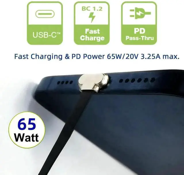 Alt view image 4 of 7 - Dual 90-Degree Angled Ultra Slim Flat USB-C to USB-C Cable | USB2.0 Data & 65W PD Fast Charging for Laptops, Tablets & Smartphones