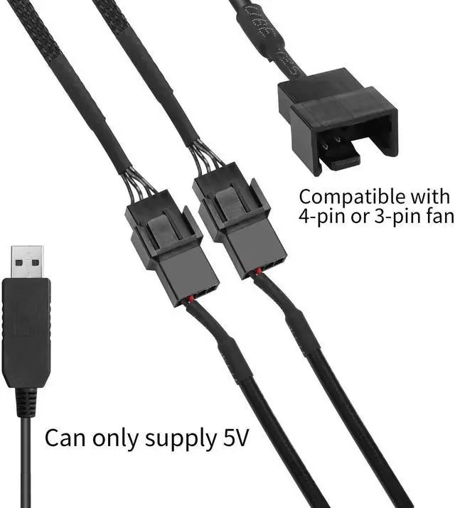 Alt view image 2 of 7 - 2 Pack Sleeved USB to 3Pin/4Pin PWM Fan Step-Up Cable | 5V to 12V Boost Adapter Cord for PC Case Fans