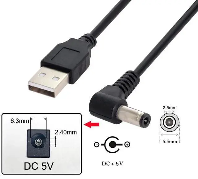 Alt view image 4 of 6 - 100cm Right Angle USB2.0 A Male to 5.5×2.5mm DC Barrel Power Cable | 90° 5V Charging Cord