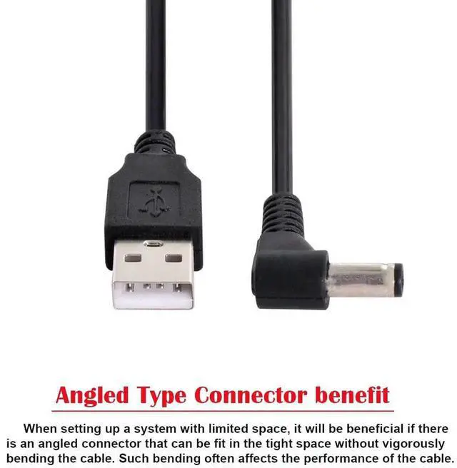 Alt view image 6 of 6 - 100cm Right Angle USB2.0 A Male to 5.5×2.5mm DC Barrel Power Cable | 90° 5V Charging Cord