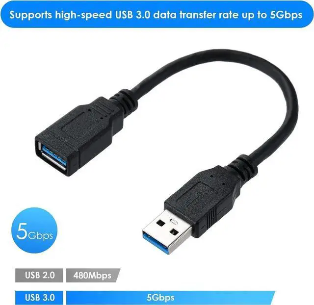 Alt view image 5 of 7 - 8 Inch Black USB3.0 Type-A Male to Female High Speed Extension Cable for USB Hub & Peripherals