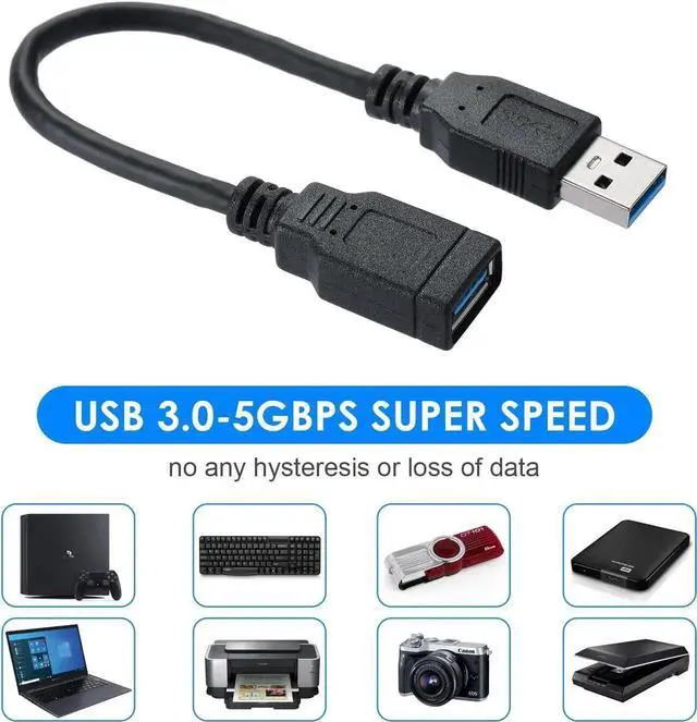 Alt view image 4 of 7 - 8 Inch Black USB3.0 Type-A Male to Female High Speed Extension Cable for USB Hub & Peripherals
